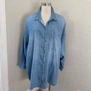 NEW Old Navy Womens Plus 3X Boyfriend Shirt Chambray Denim Relaxed Button Up Top